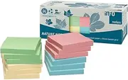 100% Recycled Sticky Notes, Pastel Mix, 75 x 75 mm, Certified with The Blue Angel, 100 Sheets per Pad, 12 Pads Packed in Recycled Box