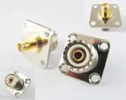 1pcs UHF Female Jack 4 Hole Flange to SMA Female Straight RF Connector Adapter