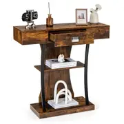Costway 3-Tier Console Table Side Table Classical Hallway Table Entry Table Display Organiser Coffee