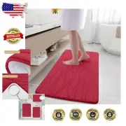 Ultra Soft Memory Foam Bath Mat 44x24 - Non-Slip, Machine Washable in Red