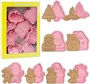 Christmas Cookie Cutters, Pack of 8 Plastic Cookie Stamps, Christmas 3D Cookie Cutters for Motif Cakes, Cake Decoration, Biscuits, Baking, Kitchen Accessories