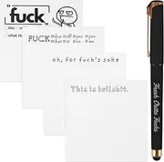 Fxvhojq 4PCS Funny Sticky Notes, Fresh Outta Fucks Pad and Pen, Novelty Memo Pads with Pen, 50 Pages White Office Sticky Notes Sassy Rude Office Notepads, Snarky Novelty Office Supplies for Friends