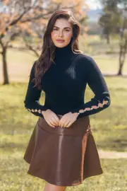 Cupshe Black Ribbed Knit Long Sleeve Turtleneck - Black,S
