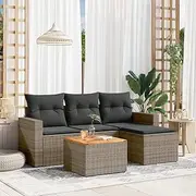 5 Piece Garden Sofa Set with Cushions Grey Poly Rattan, Conversation Sets