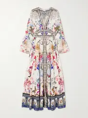 [Camilla] Camilla - Crystal-embellished Ruffled Floral-print Silk Maxi Dress - Off-white - x large x large Off-white