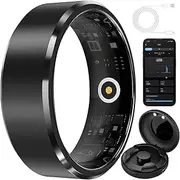 Smart Ring, Fitness Ring Health Tracker with App, 24 Sports Modes, 24h Heart Rate Monitoring, Sleep Monitoring, 5atm Waterproof, Stress Test, Women's Menstrual Cycle, for Women/Men Black NO.10