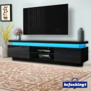 Modern 180cm LED TV Cabinet Entertainment Unit Stand High Gloss Furniture Black