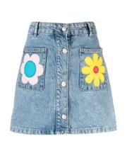 Moschino Jeans Floral Patch Denim Mini Skirt 27 Blue