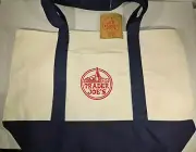 Trader Joe’s Embroidered Logo Canvas Reusable Tote Bag Blue/White-New---Last One