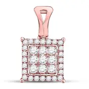 14kt Rose Gold Round Diamond Square Cluster Pendant 1/2 Cttw