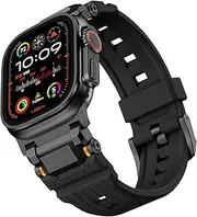 [Getino] Rugged Strap for Apple Watch Ultra/Ultra 2 49mm Bands Men, iWatch Series 10 46mm, Series 9/8/7 45mm, SE2/SE/6/5/4 44mm, 3/2/1 42mm, Apple watch Sport Silicone Band with Metal Connector