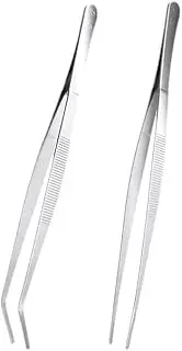 2Pcs Straight and Curved Tip Anti-Static Tweezers for Sewing Machine, Eyelash Extension, Precision Work - Curved Serrated Tip Multipurpose