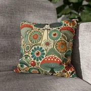 Vintage Mushroom & Floral Pillowcase, Whimsical Retro Design