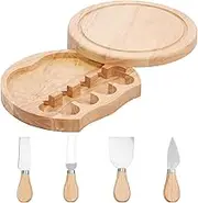 Wood Cheese Board, Practical Charcuterie Board with Cheese Cutter and Fork Smooth Cheese Plate Board, Round Cheese Serving Tray Elegant Cheese Serving Platter for Home