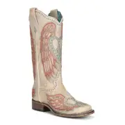 Corral Ladies Studded Bone Heart & Wing Cream Square Toe Boots A4314