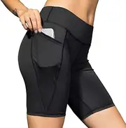 CIADAZ Woman Short Yoga Pants Yoga Shorts Quick-Dry Sports Pants Yoga Leggings Workout Pants with Pocket Dark Blue XXL