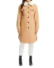 Sanctuary V2010 Camel Sherpa Trim Button-Up Coat Womens Size S