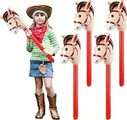 4 Pcs KUAOOAUK Inflatable Stick Horse, 37 Inches Horsehead Balloon for Kids Birthday Decorations, Christmas Cowgirl Cowboy Party Supplies