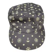 NWT PUGS Gear Shelby Cadet Military Style Cap Nautical Anchors Gray Beachy NEW
