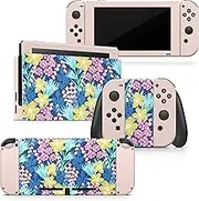 Tacky Design Flowers Compatible With Nintendo Switch - Premium Vinyl 3M Pink Stickers Set for Console, Dock, Joy Con - Decal Full Wrap