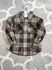Eddie Bauer Boys Sherpa Lined Snap Front Plaid Shirt Jacket Size 4/5 New
