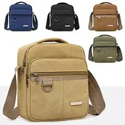 Men's Crossbody Bag Canvas Outdoor Zipper Large Capacity Breathable Durable Solid Color ArmyGreen Black Blue