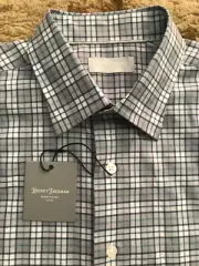 Hickey Freeman L/S Button Up Shirt Mens Size Small Gray White Plaid NWT $125.00