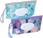 2 Pack Baby Wipe Dispenser, Reusable Portable Wipe Holder, Baby Wipes Container, Travel Baby Wipes, Refillable Wet Wipe Pouch (Floral)