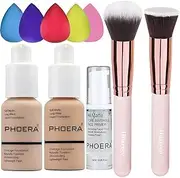 PHOERA Foundation & Face Primer Set, Full Coverage, Matte Finish, Oil Control Concealer (102 Nude + 104 Buff Beige)