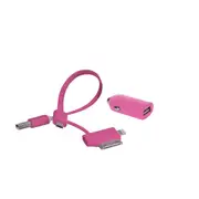 Laser 2.4A USB Car Charger w/ 3in1 Cable Connector Cord For iPhone/Tablet Pink