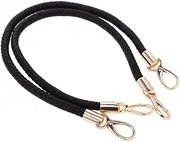 POFET 1 Pair Shoulder Bag Replacement Handles Handbag Leather Handles Braided Rope Handbag Straps with Metal Swivel Hooks - Black