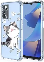 [XINYEXIN] Case for Oppo A16 / Oppo A16s / Oppo A54s, Painting Flower Pattern Clear Case Soft TPU Silicone Case Slim Shockproof Bumper Girl Women Phone Cover - Cat