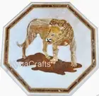 24 Inches Octagon Marble Coffee Table Top Lion Pattern Inlay Work Entryway Table