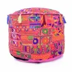 Indian Patchwork Pink Pouf Cover Bean Bag Ottoman Ethnic Round Foot Stool Cover