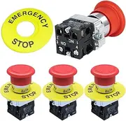 Xiatiaosann 1NC 1NO 22mm Emergency Stop Push Button Switch Red Mushroom Equipment, Estop Shut Off AC 660V 10A Switch (4 Pack)