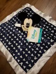 Disney Baby Mickey Mouse Plush Security Blanket Lovey Rattle Blue Gray Triangles