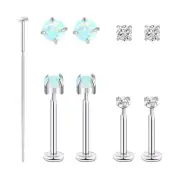 Flat Back Earrings for Women, Helix 2pcs Opal studs + 2pcs CZ studs + Taper Pin