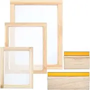 Colovis Screen Printing Frame and Squeegee Kit for Home or Small Business, Include 3 PCS Wooden Screen Printing Frames with Mesh and 2 PCS Screen Printing Squeegees (5 PCS)