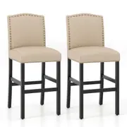 Costway 2PCS Wooden Bar Stool High Dining Chair Upholstered Kitchen Island Chair Beige