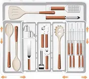 Expandable Cutlery Drawer Organiser, Adjustable Flatware and Utensil Tray for Kitchen，Kitchen Drawer Utensil Organizer, Expandable Cutlery Tray, 3 Dividers(white)