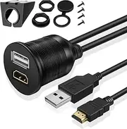 TNP USB HDMI Flush Mount Cable - Dashboard Panel Dash Mount USB + HDMI Port Socket Jack Plug Waterproof Connector Extension Wire Cord for Car Truck Trailer Boat Motorcycle & More (1.8M / 6FT)