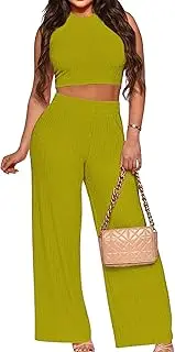[MOEENCN] 2 Piece Lounge Set for Women Going Out Matching Set Clothing Crop Top Flare Pants Comfy Vacation Outfit Tracksuit