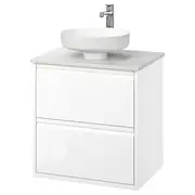 ÄNGSJÖN / LERSJÖN wash-stnd w drawers/wash-basin/tap, high-gloss white/white marble effect, 62x49x79 cm