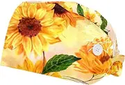 [FVQL] 2 Pcs Nurse Caps for Women, Reusable Surgical Cap Scrub Cap, Vintage Pattern Sunflower