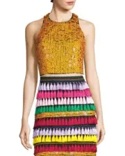 Alice + Olivia Tru Angular Racerback Crop Top Sequined Yellow Poppy Size 2 NWT