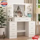 Large LED Lighted Make up Vanity Desk Set with Mirror 7 Drawers 8 open Shelves