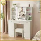 Vanity Set w/LED Lighted Mirror Makeup Dressing Table Stool with Storage Cabinet