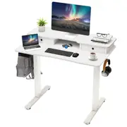 Costway 100x60cm Electric Lift Table Height Adjustable Stand Up w/Control Panel Office Gaming Computer Desk White