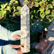 4.4LB Natural moss agate Quartz obelisk Crystal gem tower healing decor gift
