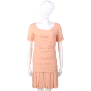 LOVE MOSCHINO 粉橘色波浪花邊百褶短袖洋裝